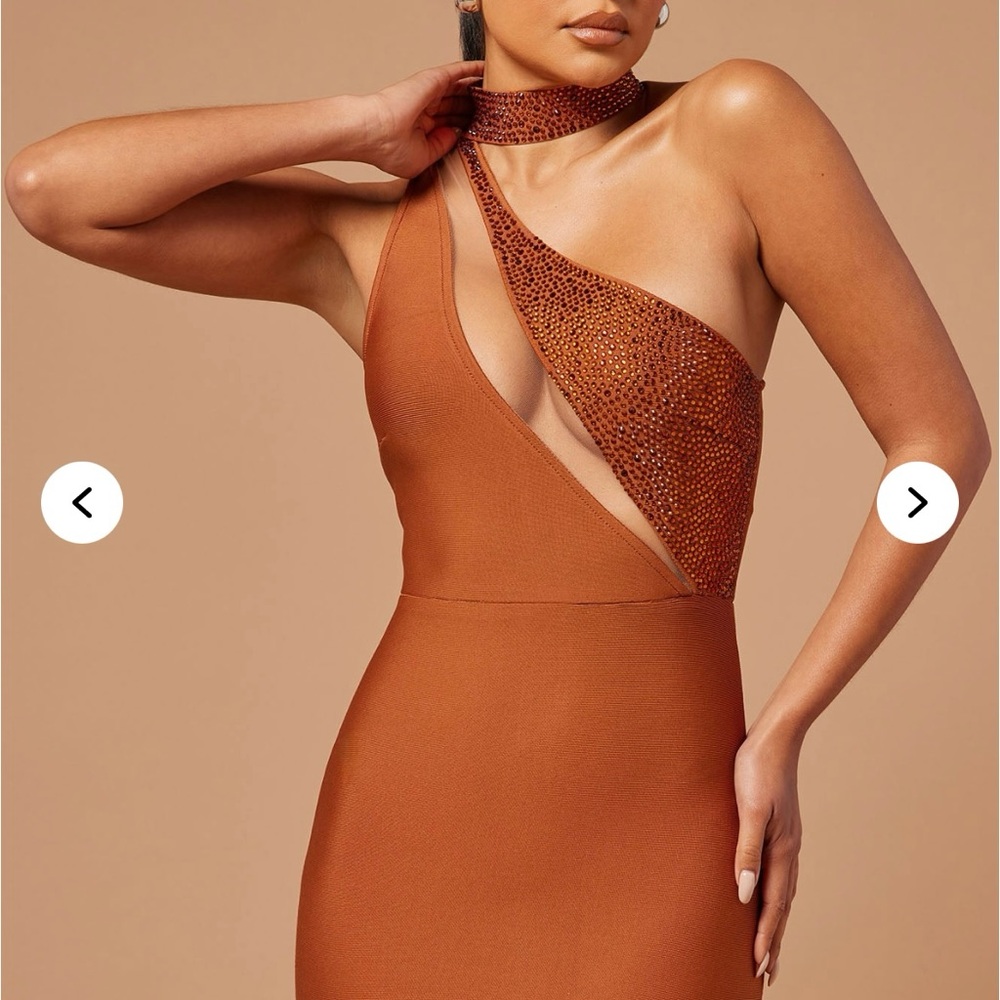 Ella Embellished Bandage One-Shoulder Gown Dress